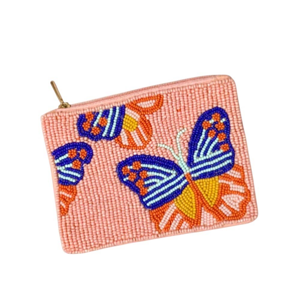 Butterfly Seed Beaded Mini Pouch Bag