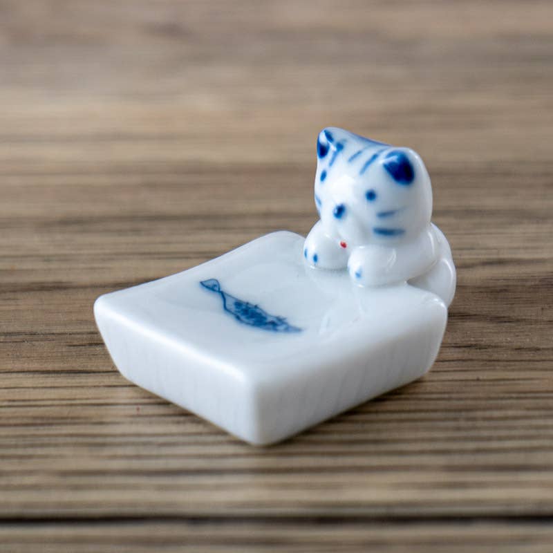 Cat and Fish Porcelain Chopsticks Rest 1.75"L