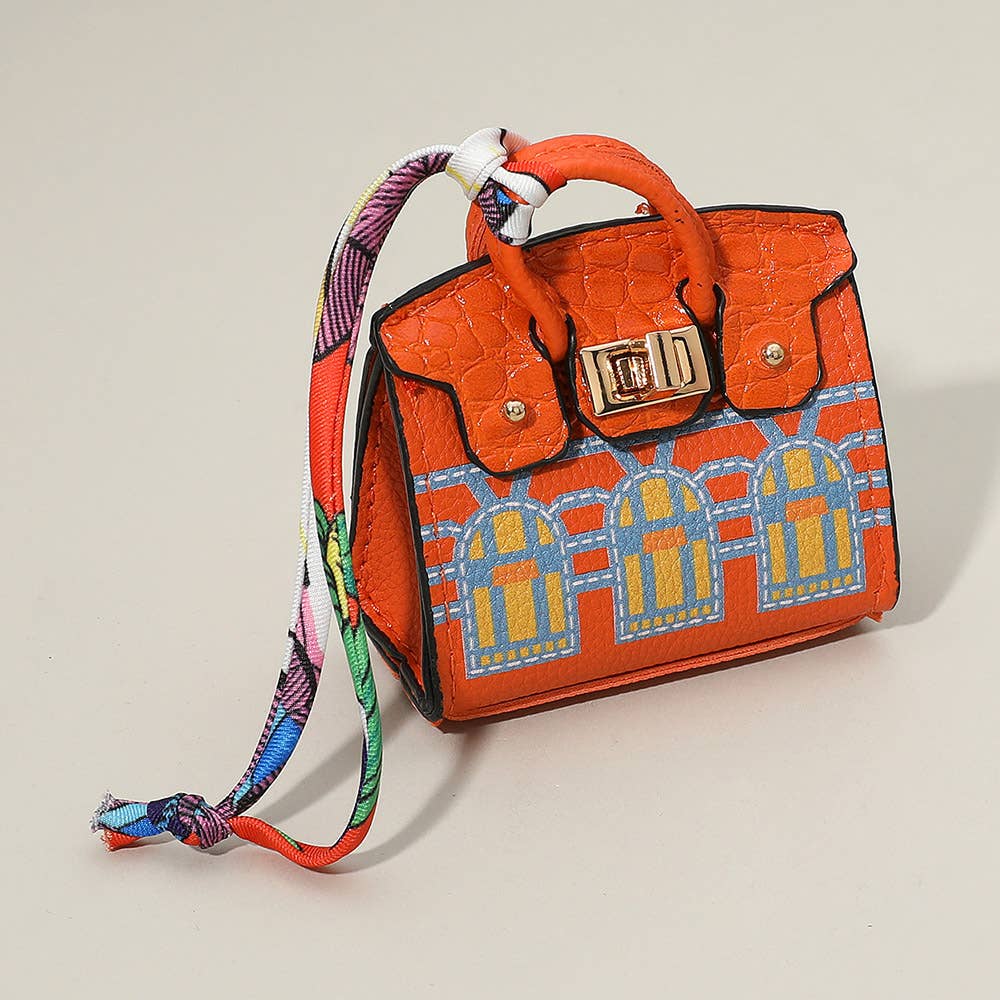 House Printed Faux Leather Elegant and Stylish Mini Purse / Bag Charm