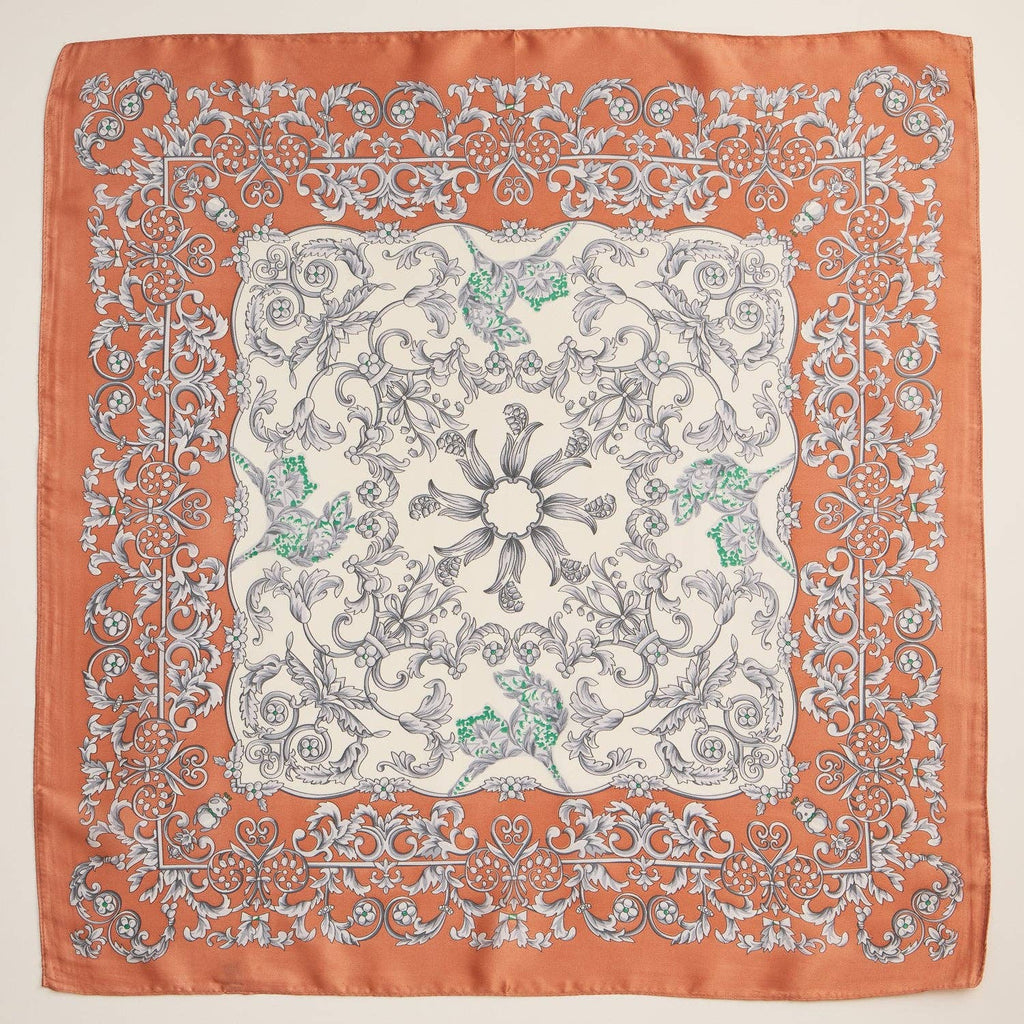 Baroque Print Silk-Texture Elegant Square Scarf