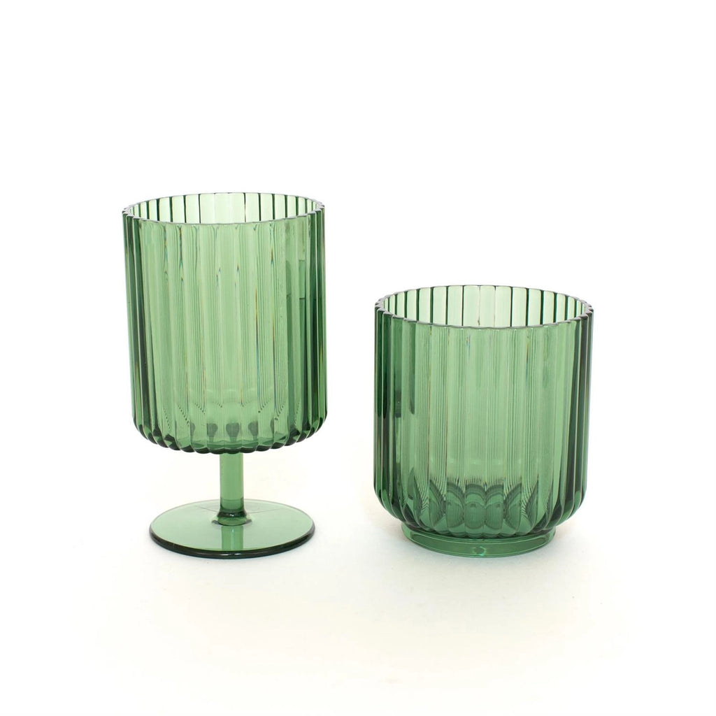 Meadow Green Ribbed Glassware, Set of 2