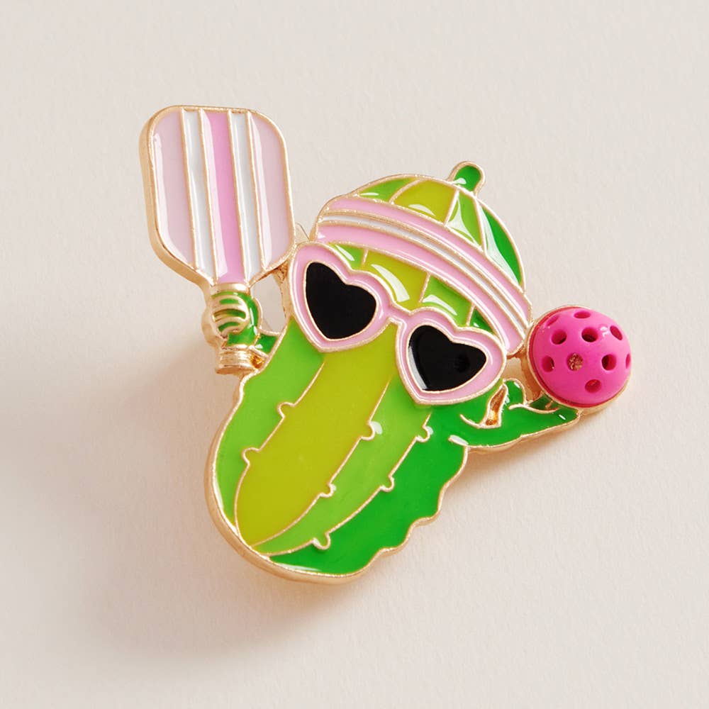 Enamel Funny Pickle Pickleball Player Pin Brooch