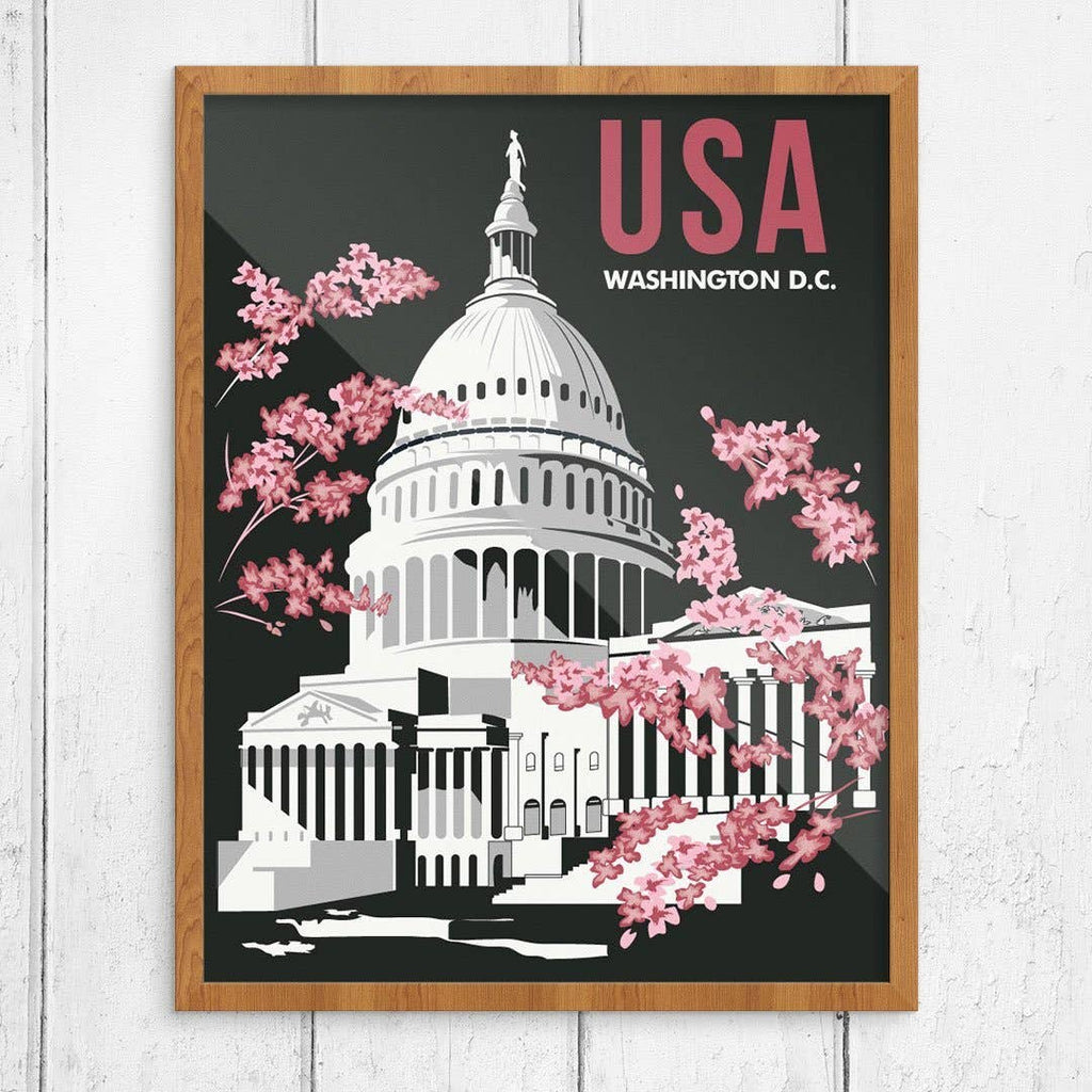 8" x 10 Washington DC Capital Building & Cherry Blossoms
