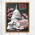 8" x 10 Washington DC Capital Building & Cherry Blossoms