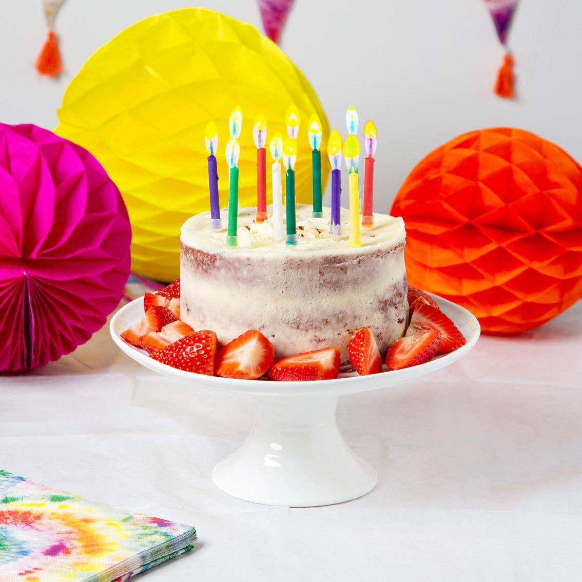 Rainbow Flame Birthday Candles - 12 Pack | Cake Candles |