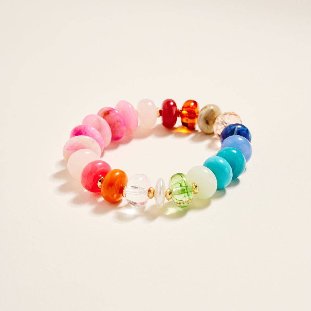 7.25 In Mixed Colorful Resin Bead Stretch Bracelet