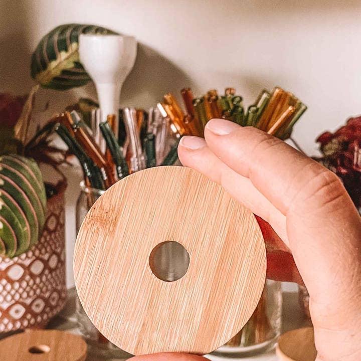 Bamboo Lid For Can Shaped Glass