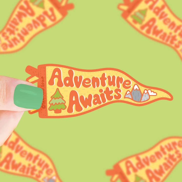 Adventure Awaits Pennant Flag Spring Journey Vinyl Sticker