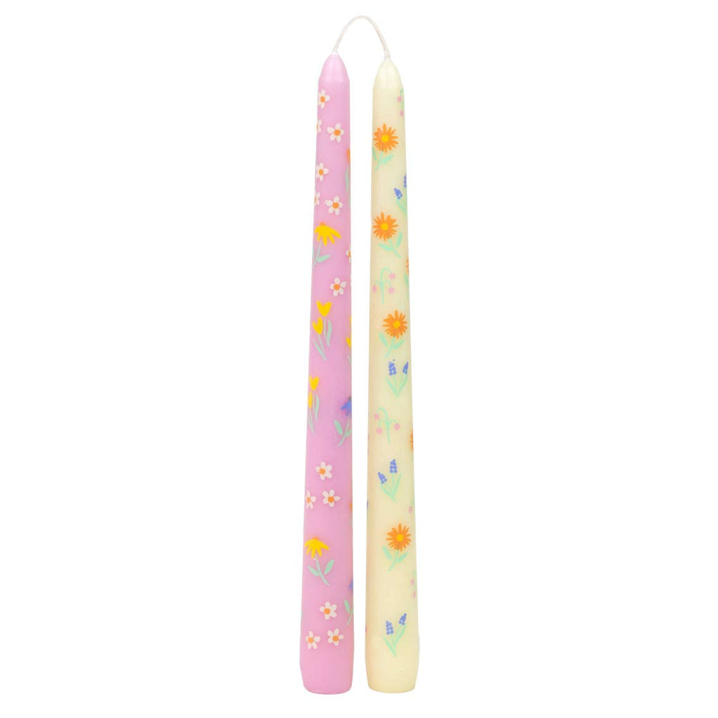Floral Yellow & Pink Taper Candles - 2 Pack