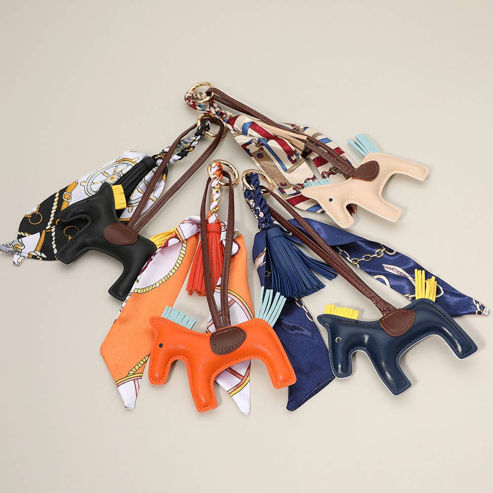 Faux Leather Horse Tassel Scarf Keychain / Bag Charm