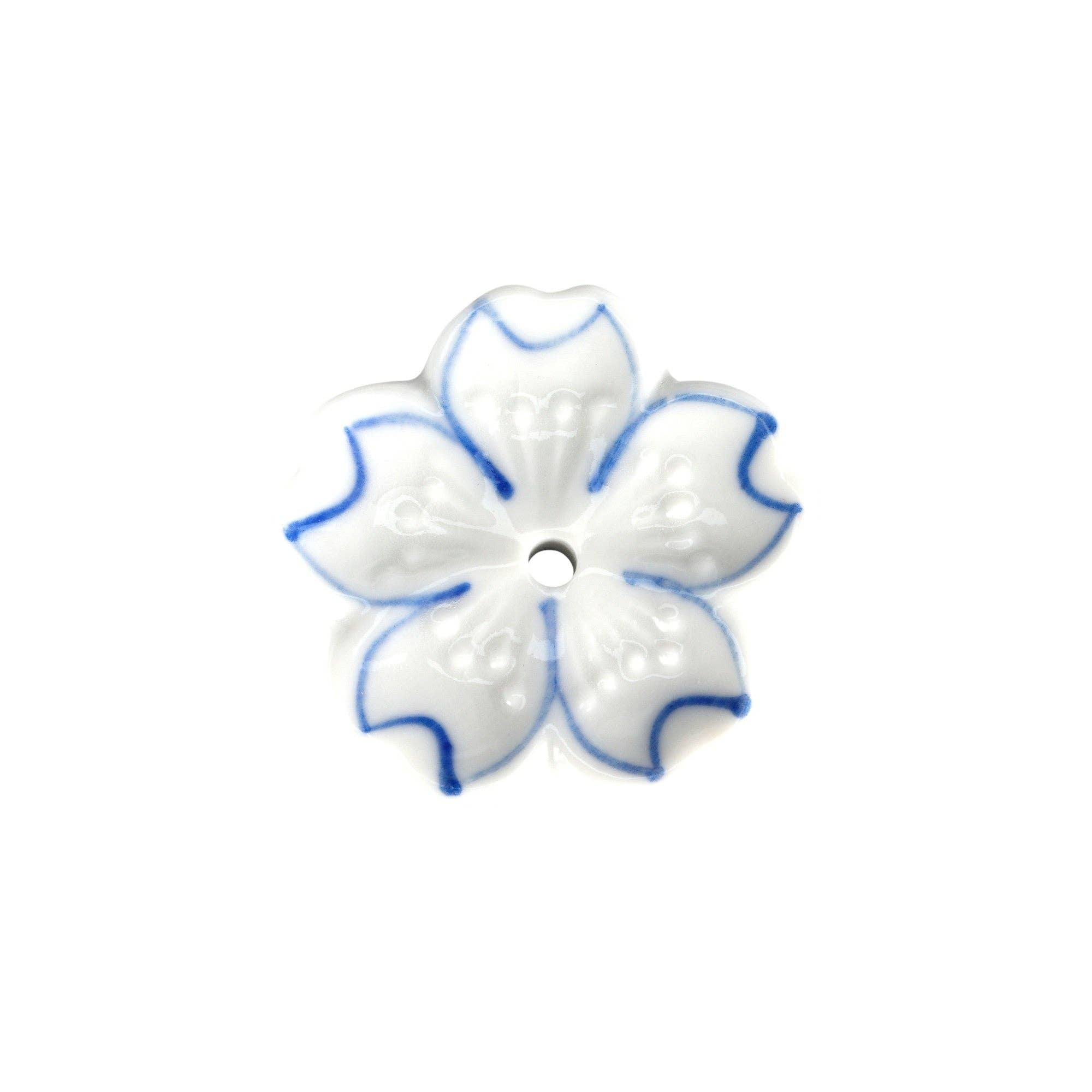 Sakura Cherry Blossom Incense Holder 2 inch White with Blue Outline (50/500)