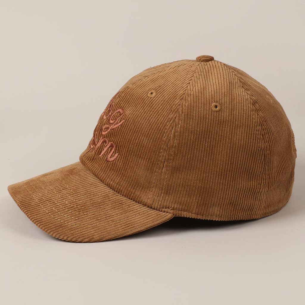 Dog Mom Text Solid Color Corduroy Baseball Cap
