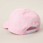 French Bulldog Embroidered Seersucker Stripe Trucker Hat