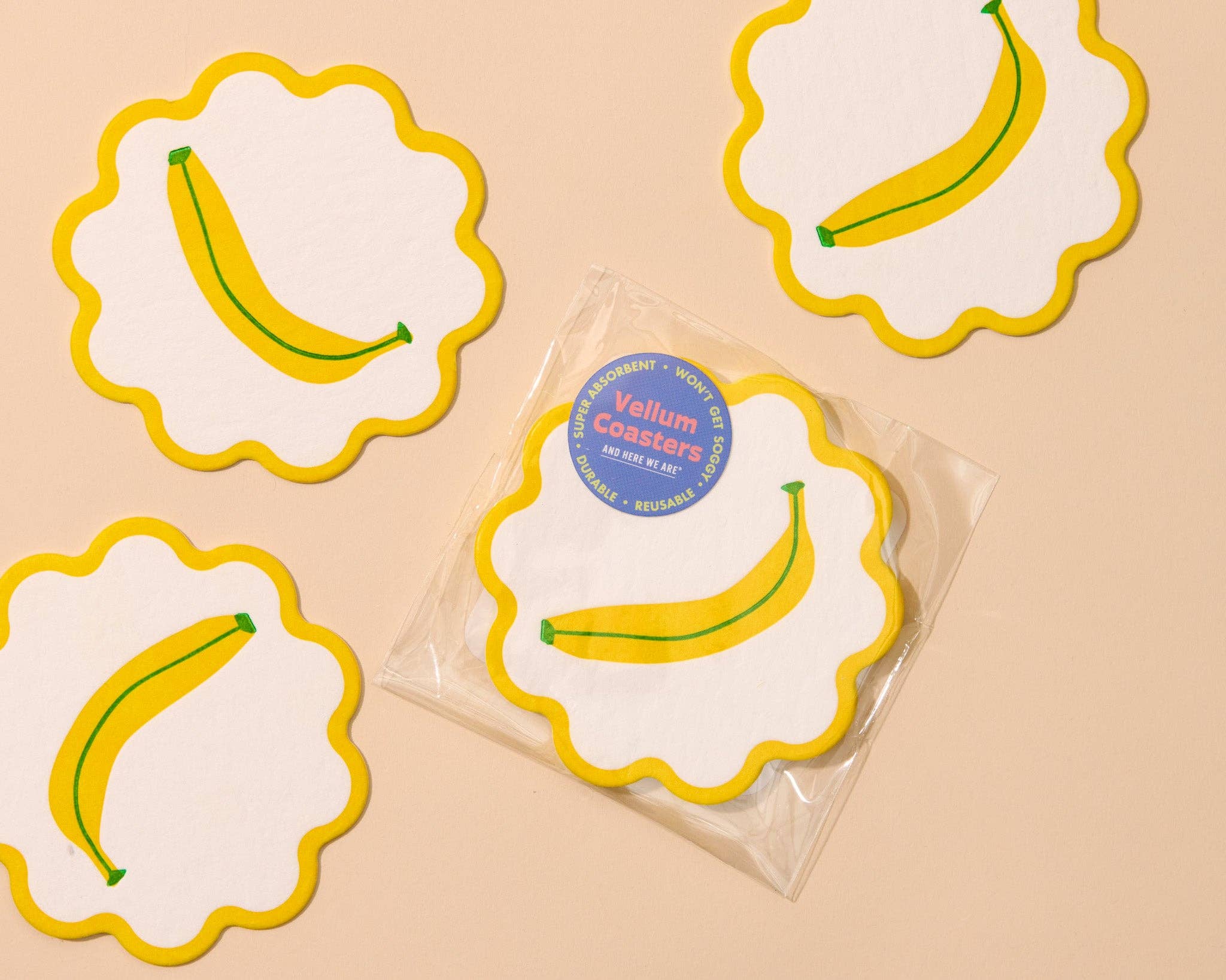 Letterpress Reusable Vellum Coasters—Fruit: Banana (Summer)