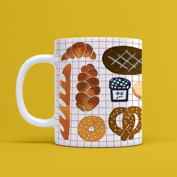 Watercolor Illustrated Bread Ceramic Mug