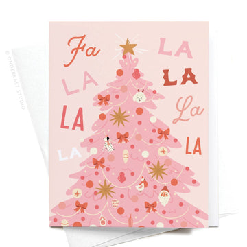 Fa La La La Pink Christmas Tree Greeting Card