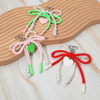 Heart Charm Dangle Double Pearl Beaded Loop Bow Keychain / Bag Charm