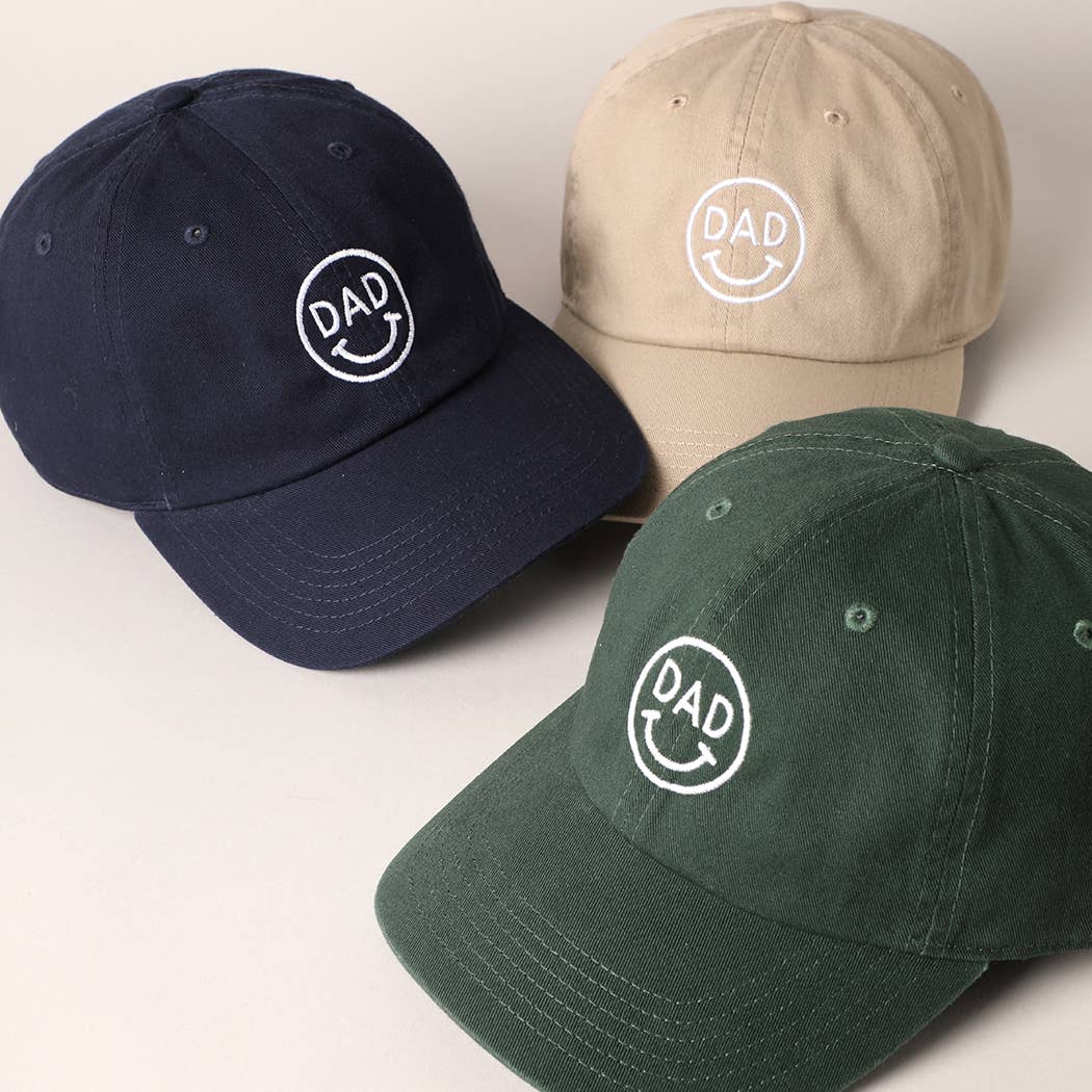 Dad Happy Face Designed Embroidered Baseball Cap