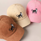 Tuxedo Cat Embroidery Corduroy Baseball Cap