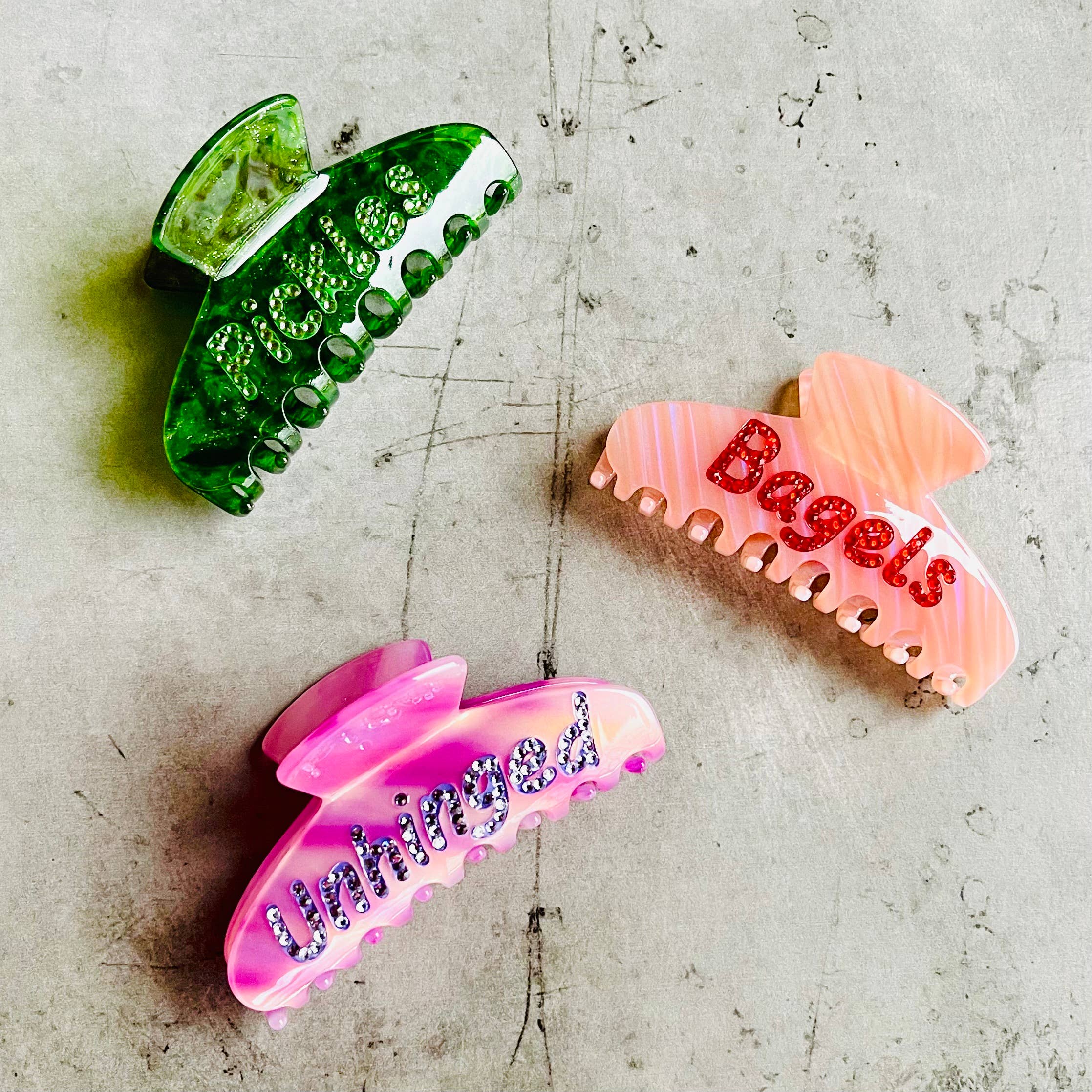 Pickles word Rhinestone Hair Claw clip novelty accessories