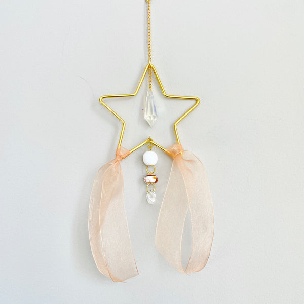Decorative Shooting Star Galaxy Suncatcher with Warm Neutral Ribbons