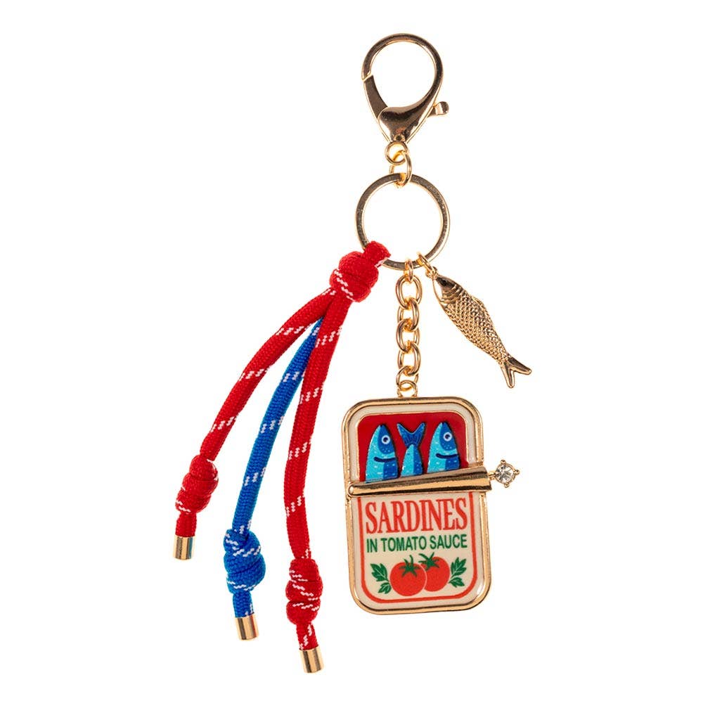 Sardine Can Charm Accent Knotted Cords Drop Bag Charm Keychain