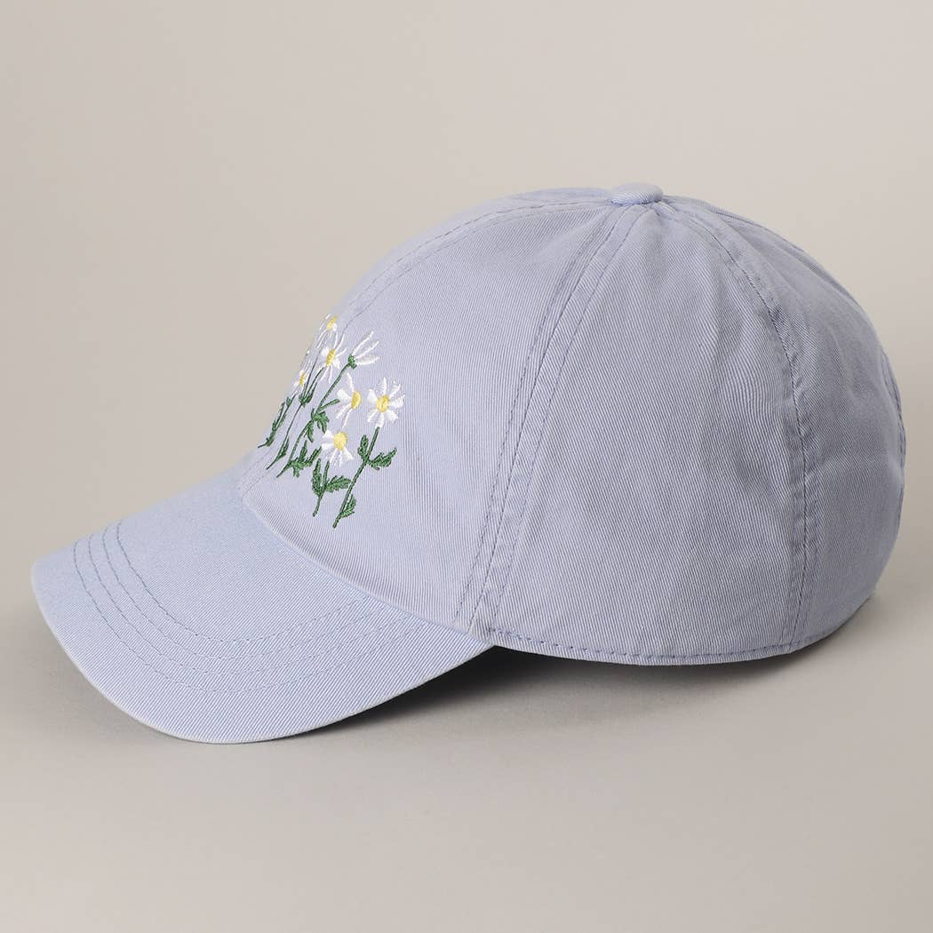 Daisy Bloom Embroidered Cotton Baseball Cap