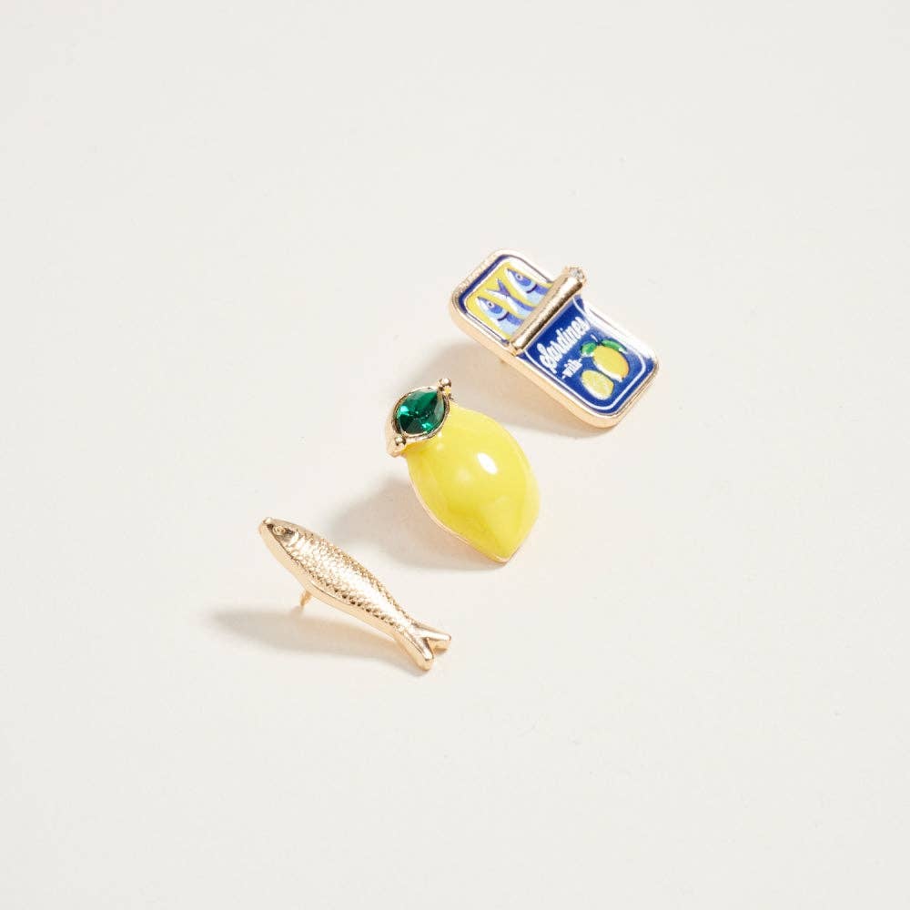 1 Inch Sardines Can Fish Lemon Brooch Pin Set of 3