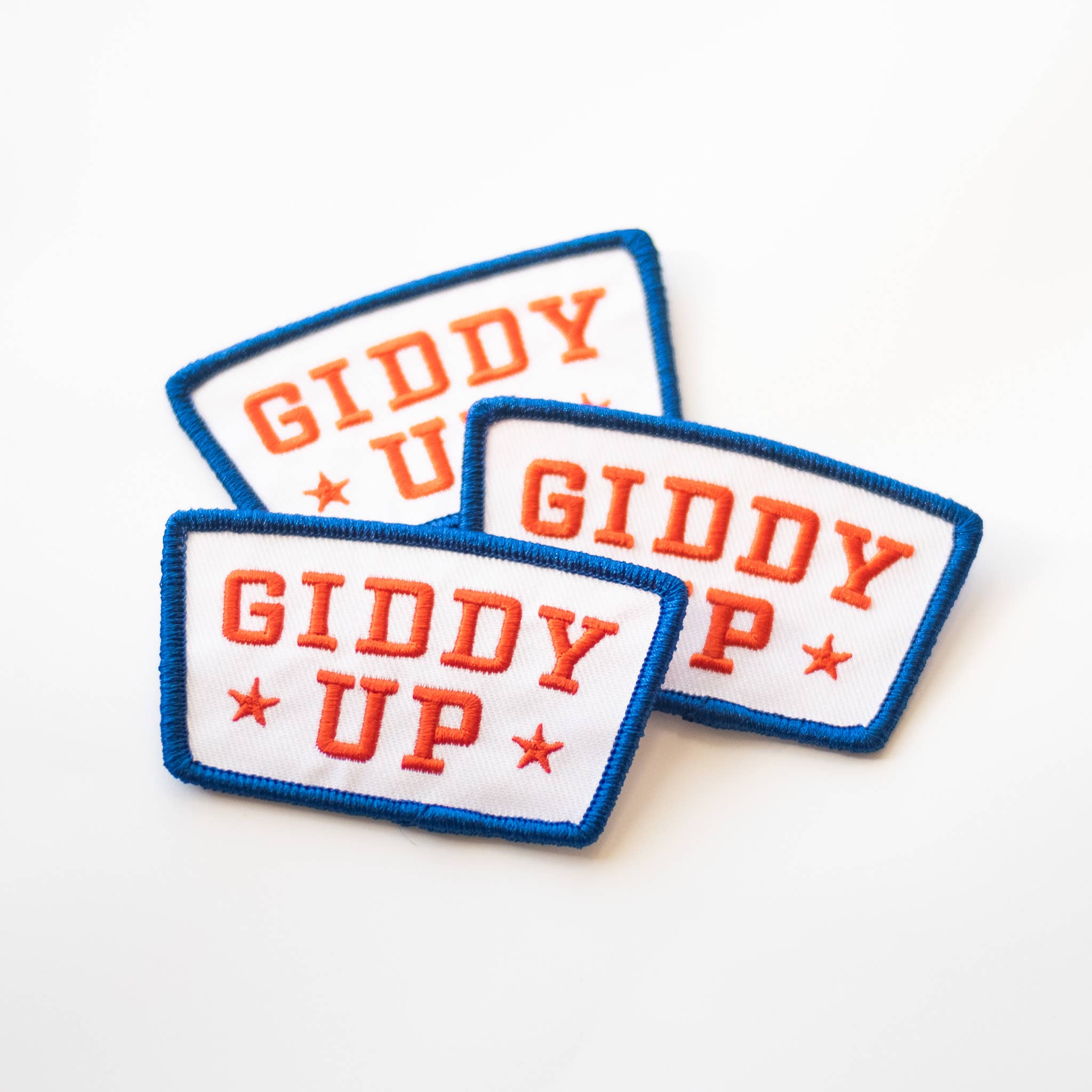 Giddy Up Embroidered Iron on Patch - Red, White and Blue