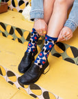 Bold Blue Floral Sheer Crew Sock