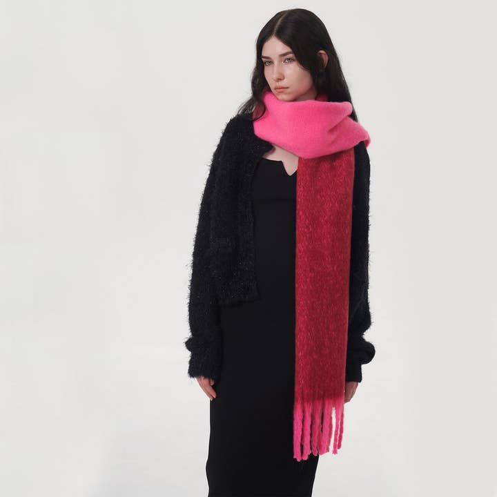 Women Warm Two-Color Mohair Scarf