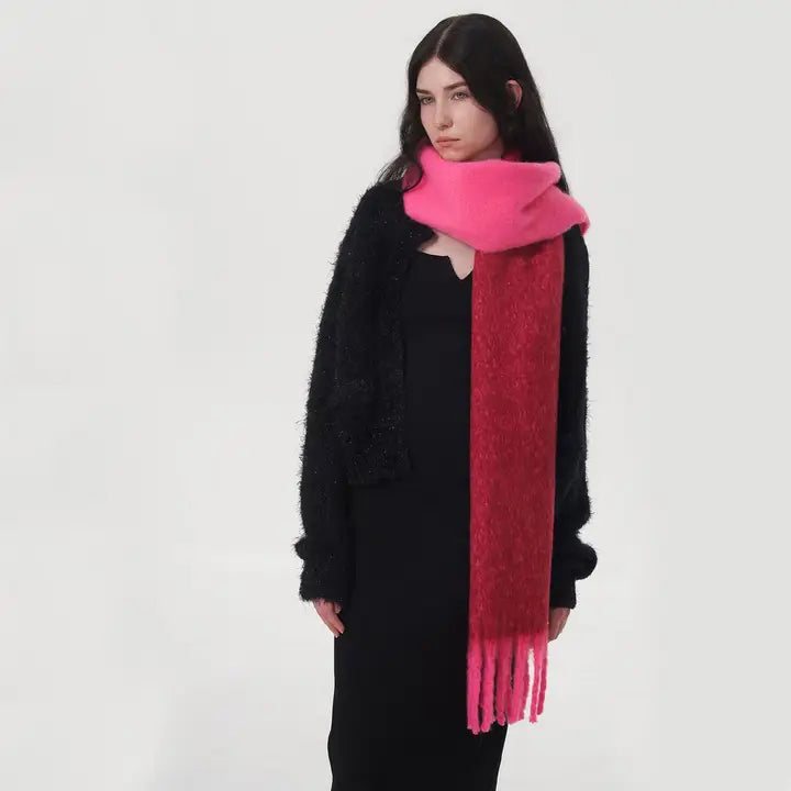 Women Warm Two-Color Mohair Scarf