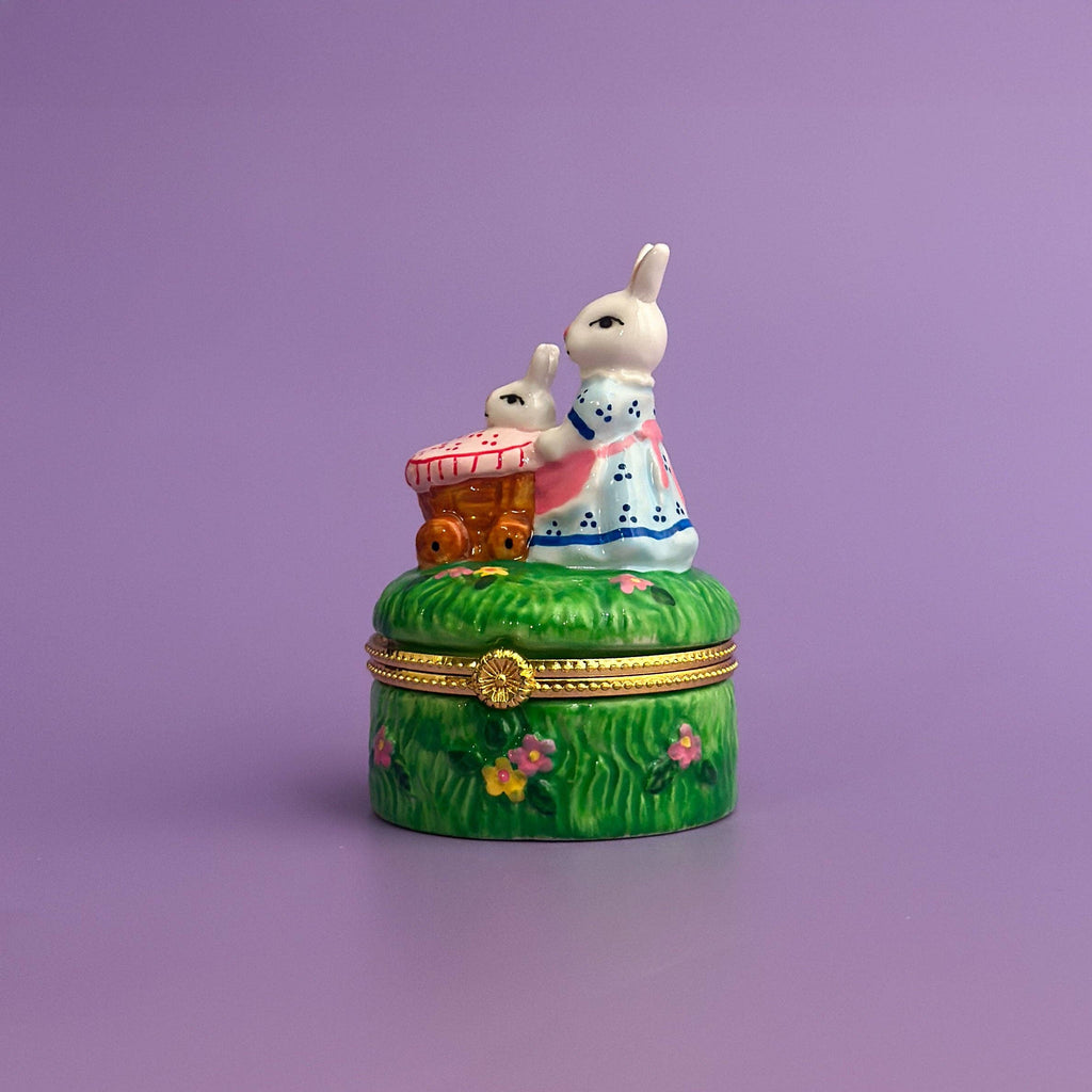 Bunny Picnic Hand Painted Trinket Box