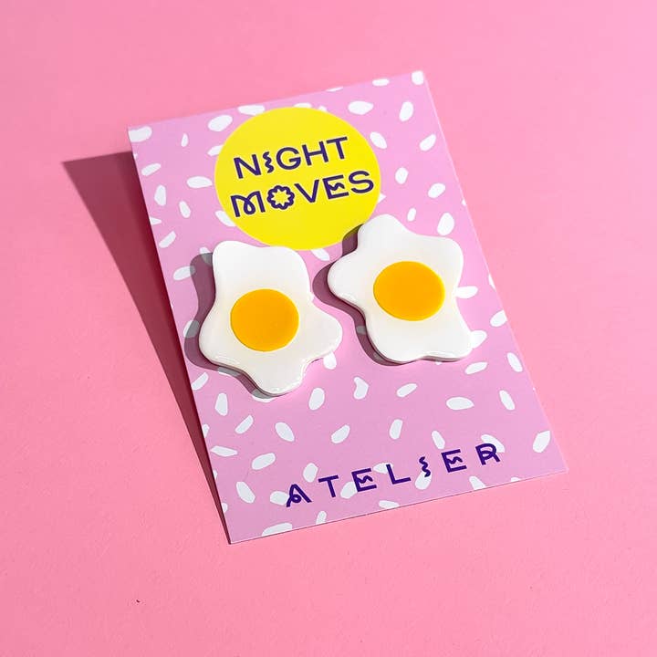 fried egg polymer clay earring
