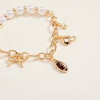 7.25 Inch Football Charms Pearl Chain Stretch Bracelet