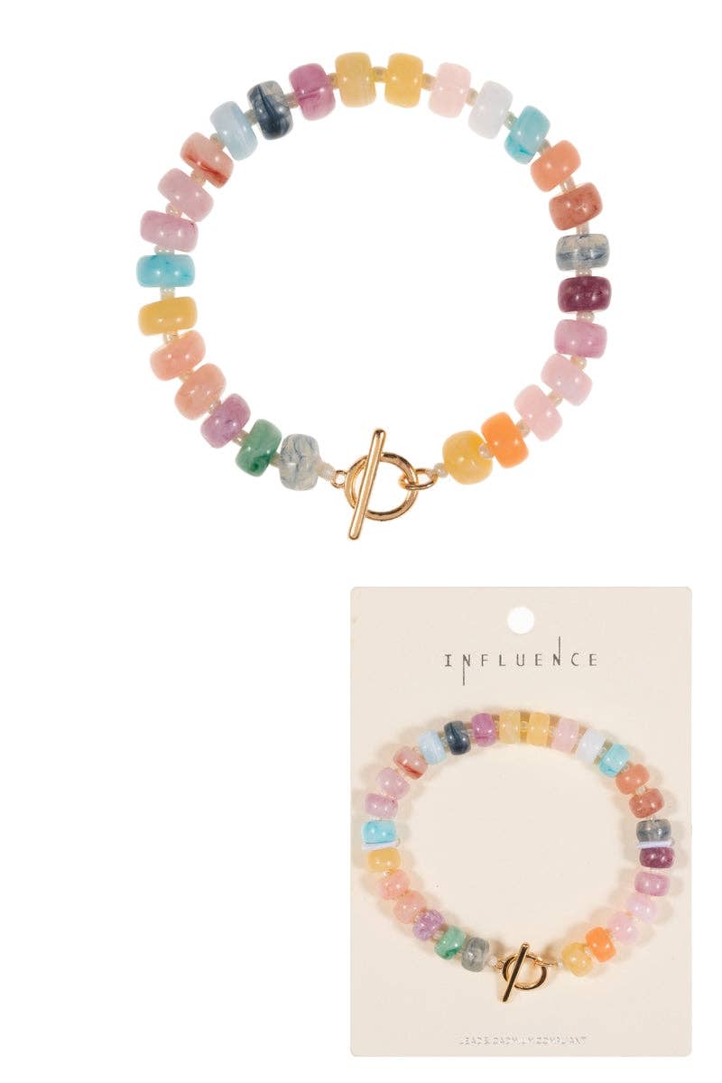 Flat Round Resin Bead Ombre Mixed Stretch Bracelet