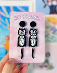 Black Cat Clock Handmade Acrylic Earrings & Keychains