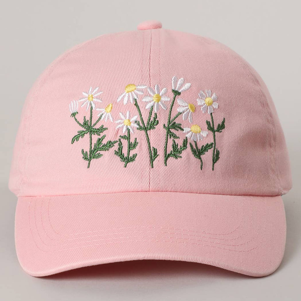 Daisy Bloom Embroidered Cotton Baseball Cap