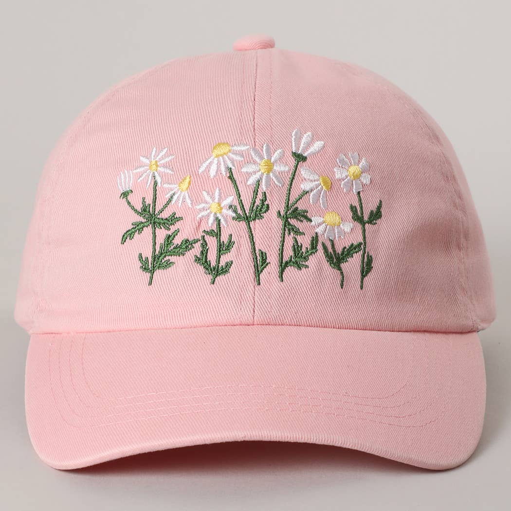 Daisy Bloom Embroidered Cotton Baseball Cap