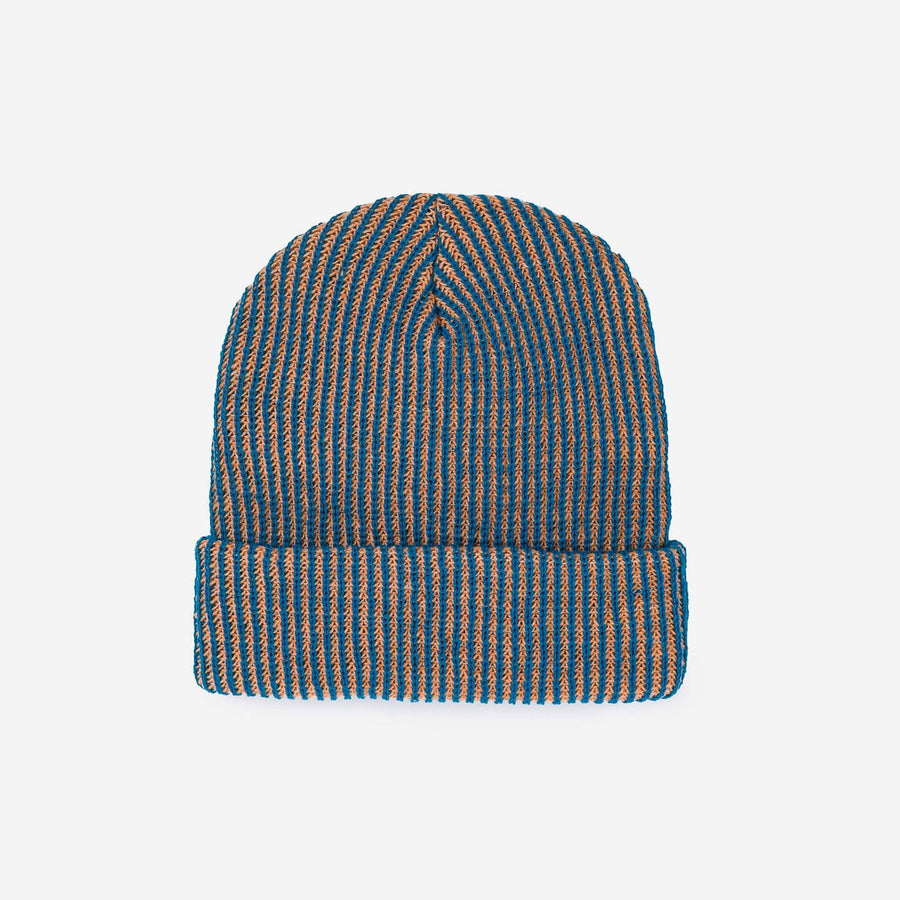 Simple Grid Knit Beanie- Teal Peach