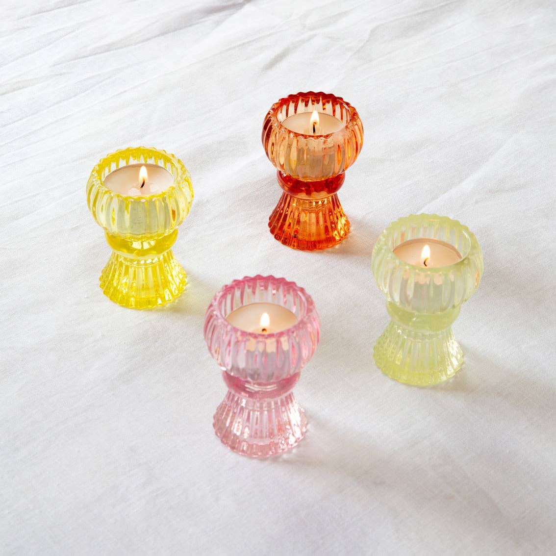 Yellow Glass Dinner Candle & Tealight Holder | Summer Gifts |