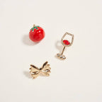 Wine Glass Tomato Bowtie Pasta Brooch Pin Set of 3