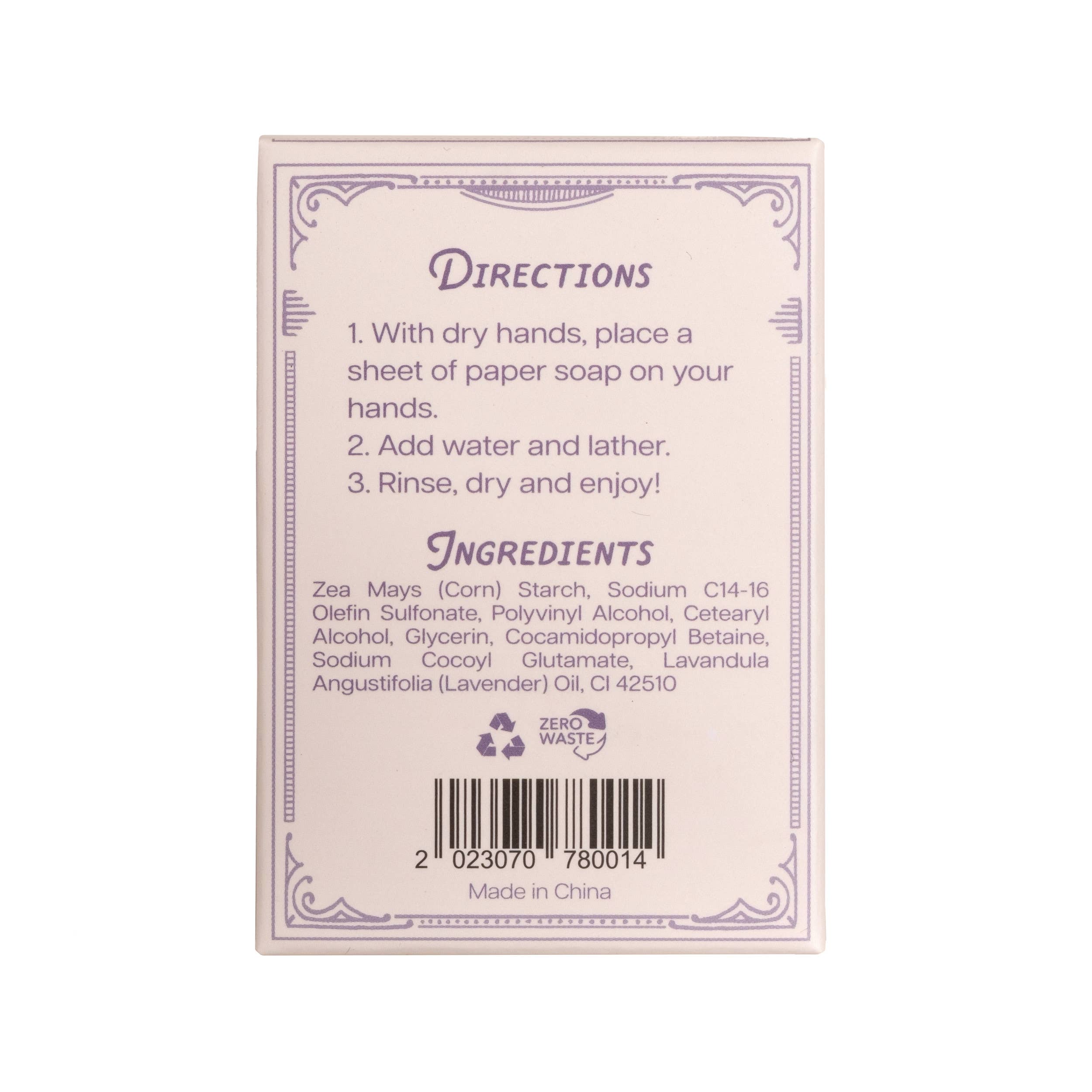 Paper Soap – Lavender Scent, Travel Size, 50 Sheets