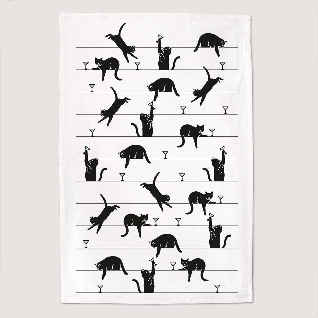 Black Cat Martini Tea Towel
