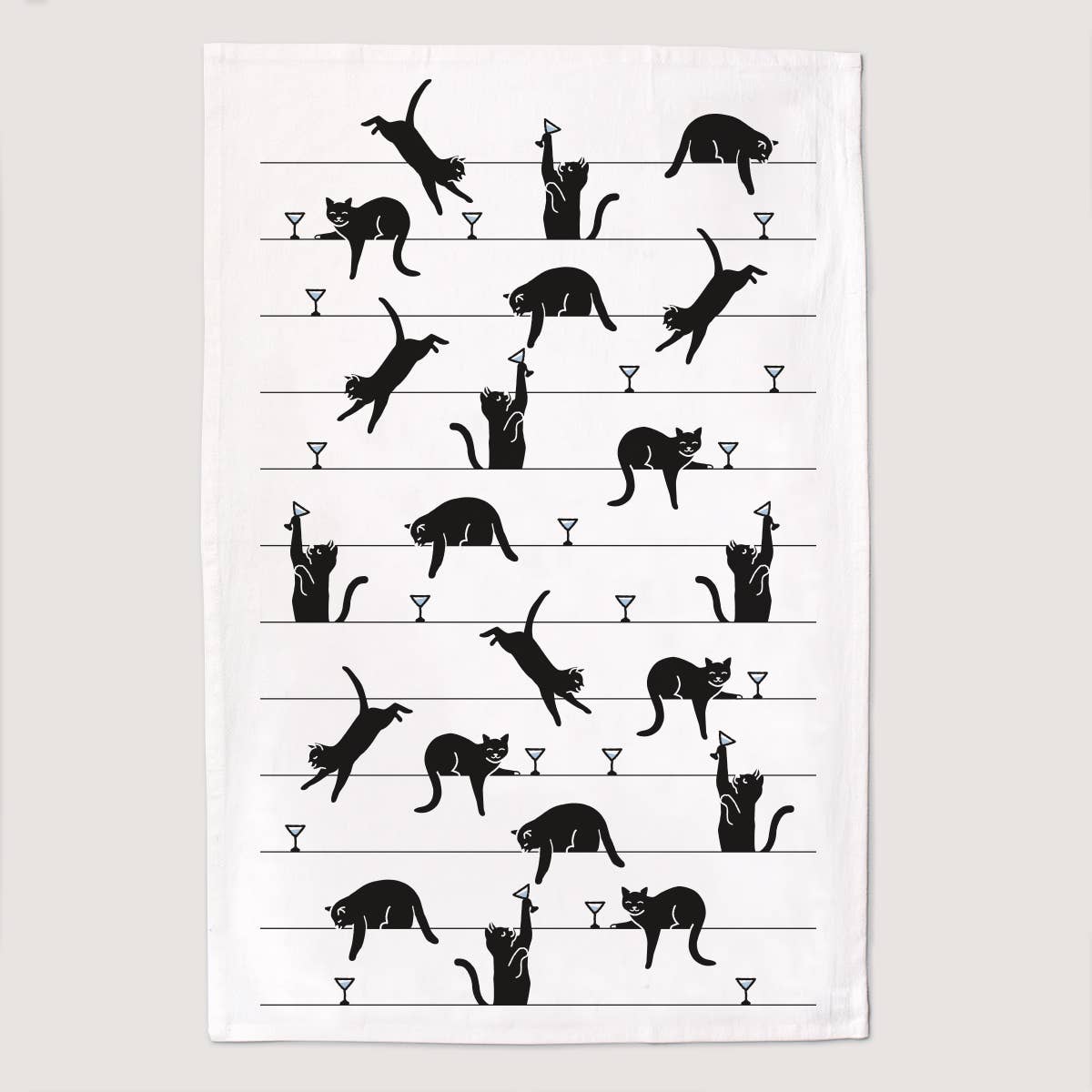 Black Cat Martini Tea Towel