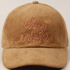 Dog Mom Text Solid Color Corduroy Baseball Cap