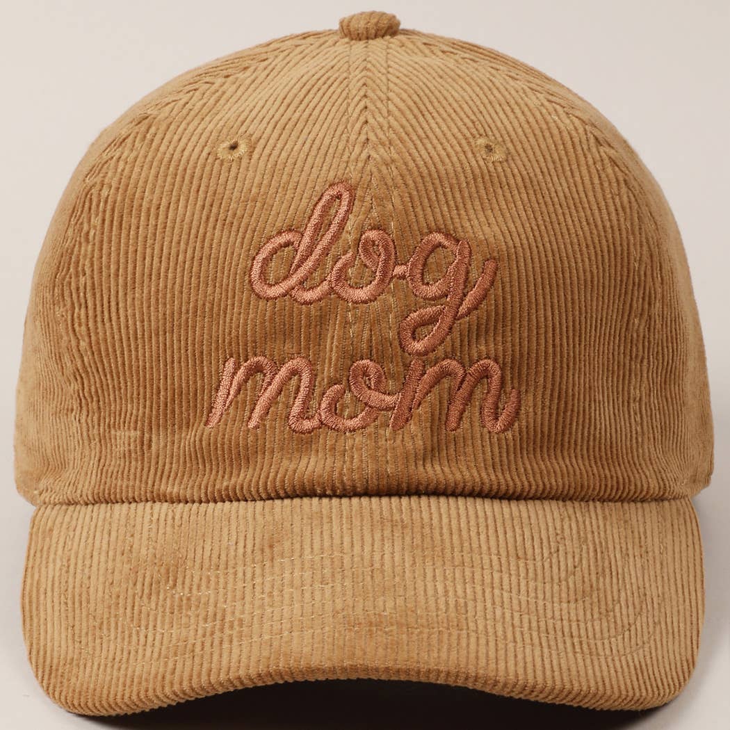Dog Mom Text Solid Color Corduroy Baseball Cap