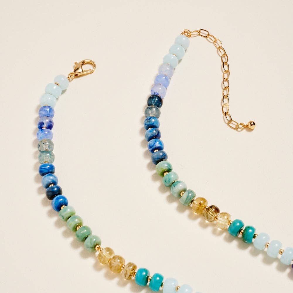 17 In Marbled Beaded Puffy Heart Pendant Necklace