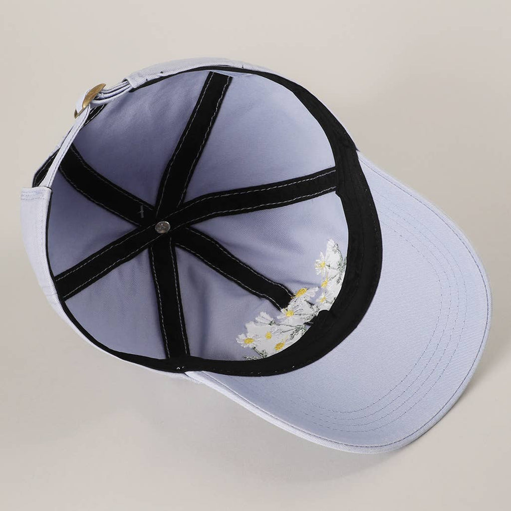 Daisy Bloom Embroidered Cotton Baseball Cap