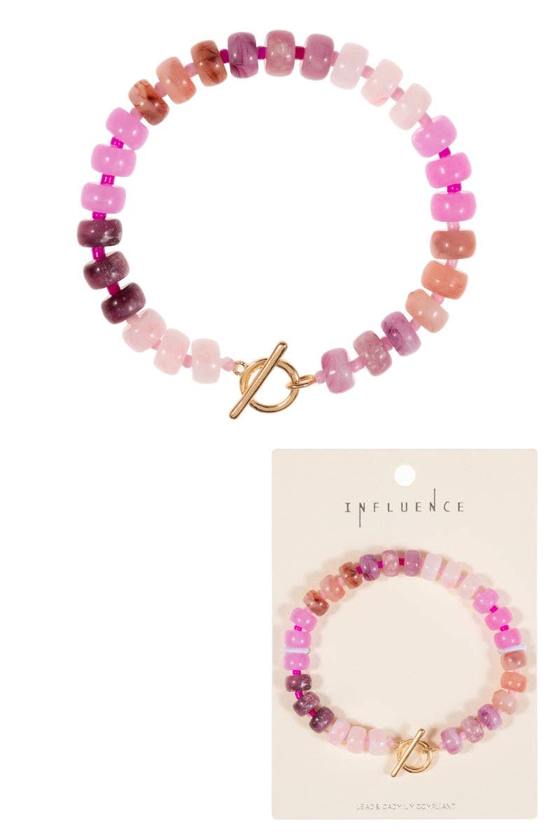Flat Round Resin Bead Ombre Mixed Stretch Bracelet